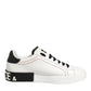 Dolce & Gabbana White Black Leather Low Top Sneaker Shoes