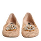 Dolce & Gabbana Beige Taormina Lace Crystals Flats Shoes