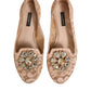 Dolce & Gabbana Beige Taormina Lace Crystals Flats Shoes