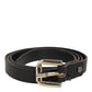 GF Ferre Black Leather Slim Gold Tone Buckle Waist Men Belt
