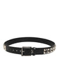 Dolce & Gabbana Black Calf Leather Studded Silver Buckle Belt