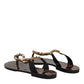 Dolce & Gabbana Black Crystals Flats Sandals Beachwear Shoes