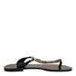 Dolce & Gabbana Black Crystals Flats Sandals Beachwear Shoes