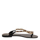 Dolce & Gabbana Black Crystals Flats Sandals Beachwear Shoes