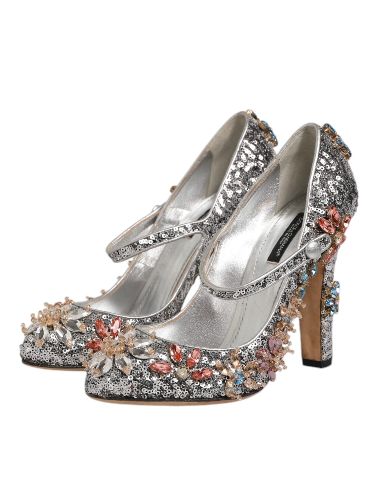Dolce & Gabbana Silver Sequin Crystal Mary Janes Pumps Shoes