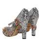 Dolce & Gabbana Silver Sequin Crystal Mary Janes Pumps Shoes