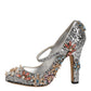 Dolce & Gabbana Silver Sequin Crystal Mary Janes Pumps Shoes