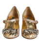 Dolce & Gabbana Gold Jacquard Crystal Mary Janes Pumps Shoes