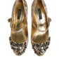Dolce & Gabbana Gold Jacquard Crystal Mary Janes Pumps Shoes