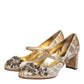 Dolce & Gabbana Gold Jacquard Crystal Mary Janes Pumps Shoes