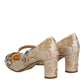Dolce & Gabbana Gold Jacquard Crystal Mary Janes Pumps Shoes