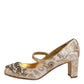 Dolce & Gabbana Gold Jacquard Crystal Mary Janes Pumps Shoes