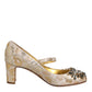 Dolce & Gabbana Gold Jacquard Crystal Mary Janes Pumps Shoes