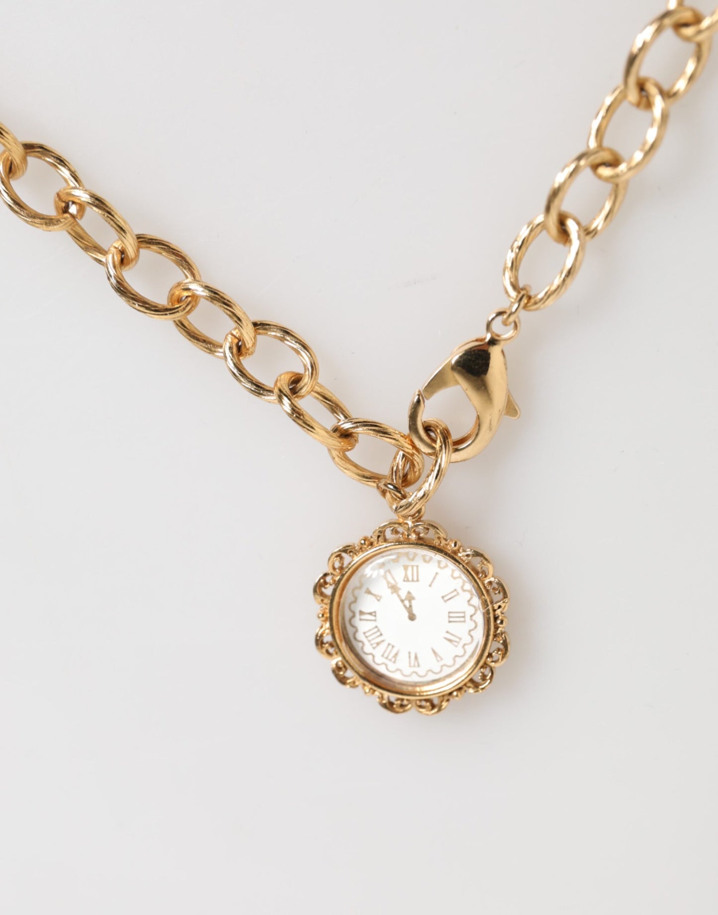 Dolce & Gabbana Gold Crystal Clock Pendant Statement Jewelry Necklace Womens Necklace