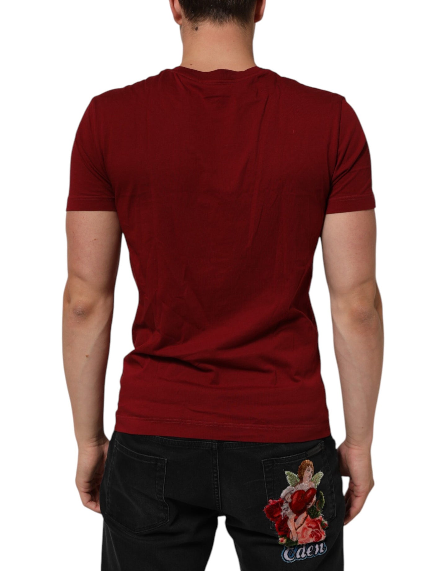 Dolce & Gabbana Maroon Cotton Crew Neck Short Sleeves T-Shirt Mens T-Shirt