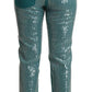 Blumarine Cadet Blue Sequined Low Waist Cropped Trouser Pants