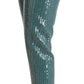 Blumarine Cadet Blue Sequined Low Waist Cropped Trouser Pants