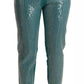 Blumarine Cadet Blue Sequined Low Waist Cropped Trouser Pants