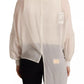 Patrizia Pepe Off White Silk Long Sleeves Deep Vneck Top