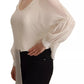 Patrizia Pepe Off White Silk Long Sleeves Deep Vneck Top