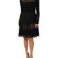 Dolce & Gabbana Black Floral Lace Trim Sheath A-line Dress