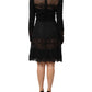 Dolce & Gabbana Black Floral Lace Trim Sheath A-line Dress