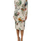 Dolce & Gabbana White Flower Vase Silk Sheath Midi Dress
