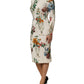 Dolce & Gabbana White Flower Vase Silk Sheath Midi Dress