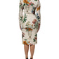Dolce & Gabbana White Flower Vase Silk Sheath Midi Dress