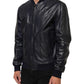 Dolce & Gabbana Blue Leather Full Zip Biker Blouson Jacket Mens Jacket