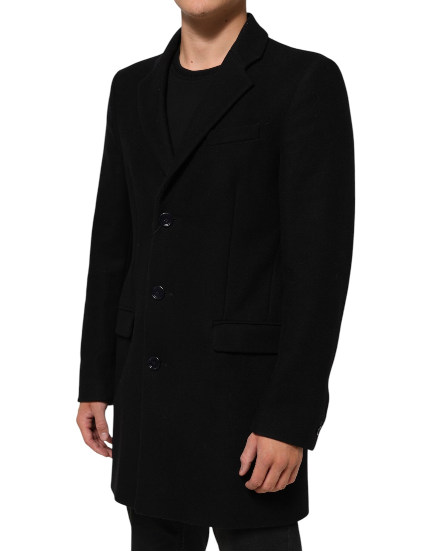 Dolce & Gabbana Black Wool Buttoned Men Trench Coat Jacket Mens Jacket