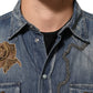 Dolce & Gabbana Blue Angel Patch Denim Buttoned Down Men Shirt