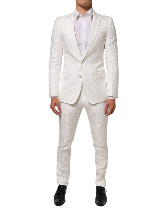 Dolce & Gabbana White Brocade 2 Piece MARTINI Formal Suit Mens Suit