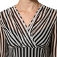 Dolce & Gabbana Black White Stripes Silk V-neck Midi Dress