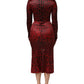 Dolce & Gabbana Red Leopard Sheath Long Sleeves Dress