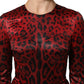 Dolce & Gabbana Red Leopard Sheath Long Sleeves Dress