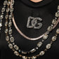 Dolce & Gabbana Black Necklace Crystal DG Logo Sweatshirt Sweater