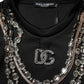 Dolce & Gabbana Black Necklace Crystal DG Logo Sweatshirt Sweater