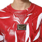 Dolce & Gabbana Red White Cotton Printed Pullover Sweater