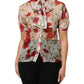 Dolce & Gabbana White Floral Tie-Neck Poppy Print Blouse Top