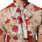 Dolce & Gabbana White Floral Tie-Neck Poppy Print Blouse Top