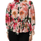 Dolce & Gabbana Pink Floral Printed Silk Ruffled Blouse Top