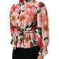 Dolce & Gabbana Pink Floral Printed Silk Ruffled Blouse Top