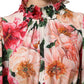Dolce & Gabbana Pink Floral Printed Silk Ruffled Blouse Top