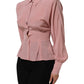 Dolce & Gabbana Pink Silk Collared Long Sleeves Blouse Top