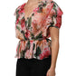 Dolce & Gabbana Pink Camellias Printed Silk V-neck Blouse Top