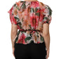 Dolce & Gabbana Pink Camellias Printed Silk V-neck Blouse Top