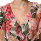 Dolce & Gabbana Pink Camellias Printed Silk V-neck Blouse Top