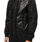 Dolce & Gabbana Black Leather Nylon FullZip Blouson Jacket Mens Jacket