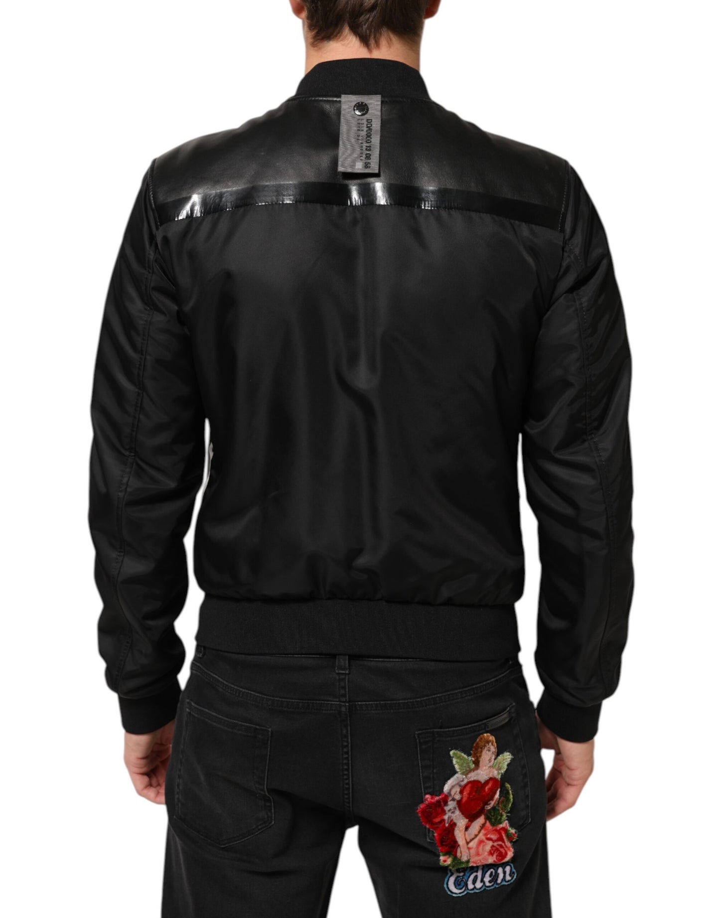 Dolce & Gabbana Black Leather Nylon FullZip Blouson Jacket Mens Jacket